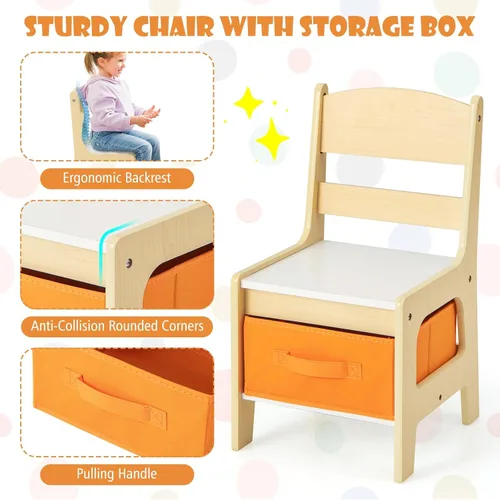 Miniatura 5 de HONEY JOY Mesa y sillas para niños, juego de actividades de madera 3 en 1 con almacenamiento, mesa desmontable, para arte, manualidades, dibujo
