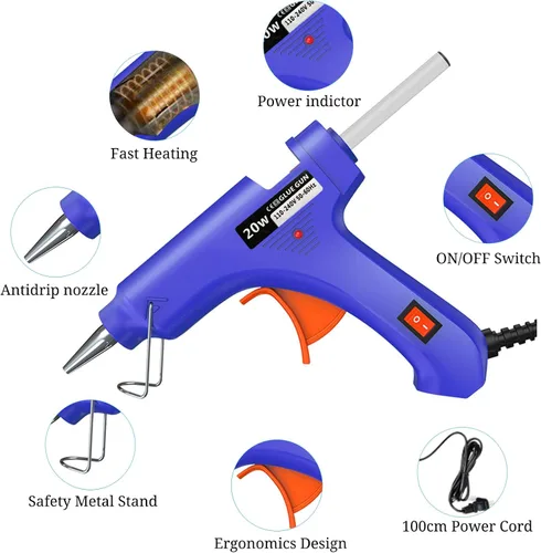 Miniatura 2 de Mini pistola de pegamento caliente, paquete de 8 pistolas de pegamento caliente para manualidades con 40 varillas, pistola de pegamento derretida