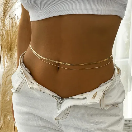 Miniatura 3 de Cadena de cintura dorada en capas para el vientre para mujer, cadena de serpiente, cadena de cintura de espiga dorada para el verano