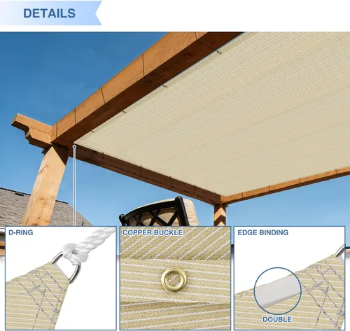 Miniatura 5 de E&K Sunrise - Toldo rectangular de 20 x 30 pies, con ojales de anillo en D, bloqueo UV, para pérgola, patio trasero, jardín, terraza (beige)