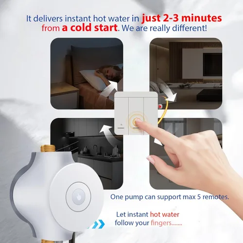 Miniatura 4 de Sistema inteligente de bomba de recirculación de agua caliente instantánea de 3 velocidades con termostato Bulit-in HBS24-12 control remoto incluido