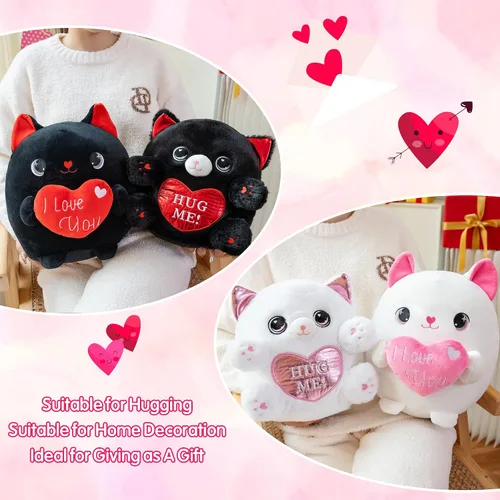 Miniatura 3 de Finebee Peluche de gato negro con corazón con texto "I Love You", peluche de San Valentín con corazón rojo para el día de la madre, recuerdo