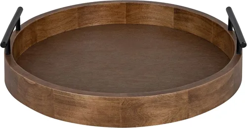 Miniatura 2 de Kate and Laurel Lipton - Bandeja decorativa redonda moderna de madera, 18 pulgadas de diámetro, marrón rústico y negro, bandeja decorativa