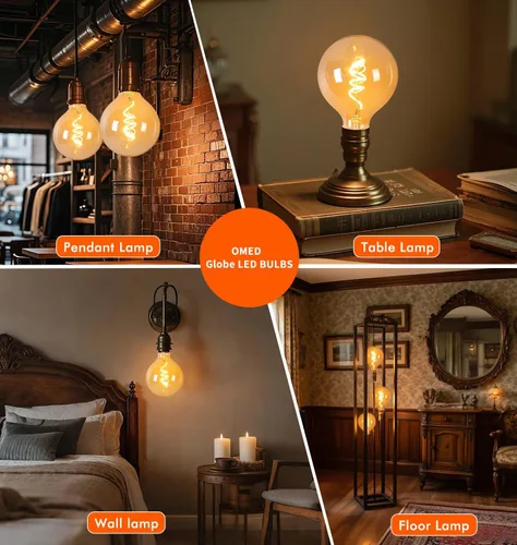 Miniatura 7 de OMED Bombilla Edison LED vintage G125/G40 E26, globo de gran tamaño, regulable, de vidrio ámbar, 2200 K, blanco cálido, bombilla redonda antigua