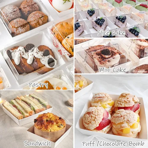 Miniatura 6 de Ocmoiy Cajas pequeñas de charcutería con tapas transparentes, recipientes de papel desechables para alimentos para llevar, cajas de postres de Blanco