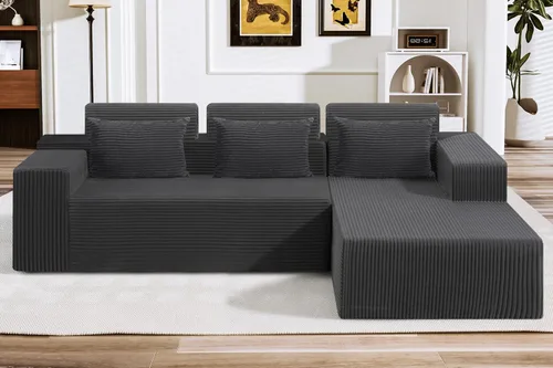 Miniatura 46 de HABUTWAY Sofá modular modular de 101 pulgadas con asiento profundo, moderno sofá convertible en forma de L, sofá tapizado con diván para sala
