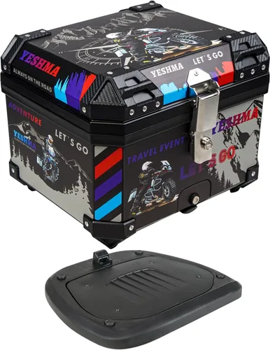 Baúl Superior para Motocicleta, 45L Caja Trasera Universal para Motocicleta, Estilo Graffiti Deportivo Baúl Superior para Motocicleta con Respaldo,