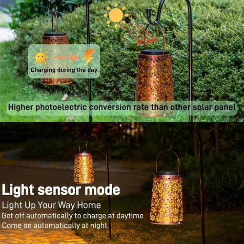 Miniatura 3 de Faroles solares colgantes para exteriores, paquete de 2 Metal, impermeable, iluminación decorativa, multiuso