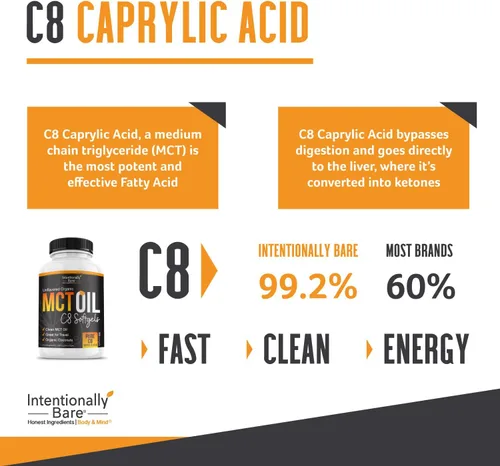 Miniatura 7 de Intentionally Bare Cápsulas de aceite MCT C8 puro orgánico – 99.2% C8, .8% C10 MCT pastillas – Energía sostenida, estado de ánimo y enfoque