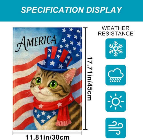Miniatura 3 de HOMETITUTE Bandera de jardín de gato de 12 x 18 pulgadas, bandera de arpillera vertical de doble cara para patio, bandera patriótica de Estados