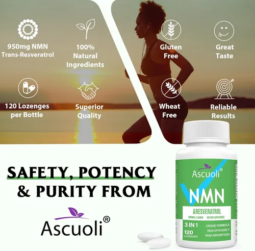 Miniatura 5 de Sublingual NMN 500 mg + Trans-Resveratrol 400 mg, fórmula avanzada 3 en 1 99% puro NMN Resveratrol Suplemento para Boost* NAD, células, inmune