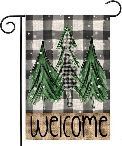 Bandera de jardín de invierno con árboles de Navidad de bienvenida, 12 x 18 pulgadas, vertical, de doble cara, decoración navideña para patio y