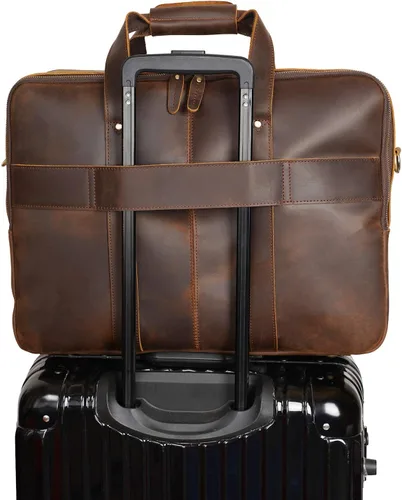 Miniatura 3 de Polare - Maletín de cuero de grano completo XL de 18 pulgadas para hombres, maletín de viaje de negocios, bolsa de mensajero para portátil de 17.3
