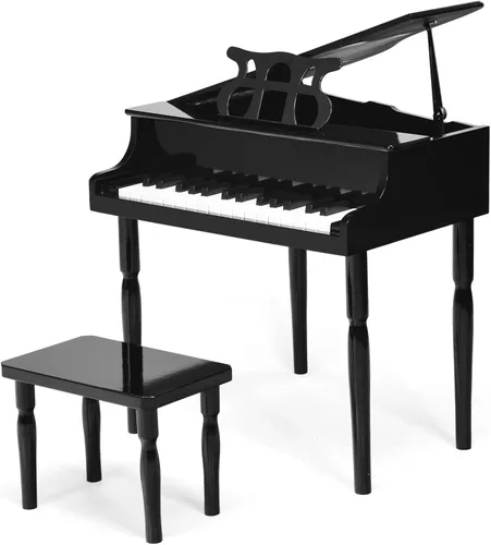 Miniatura 12 de Goplus Piano de juguete clásico para niños de 30 teclas, mini piano de madera estilo grand con banco, tapa para piano, estante para música, juguete
