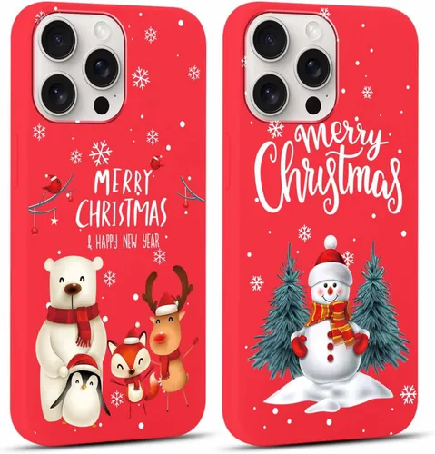 Miniatura 19 de Paquete de 2 bonitas fundas de Navidad para iPhone de 13/14 pulgadas, diseño de muñeco de nieve rojo, diseño de animales de Feliz Navidad, silicona