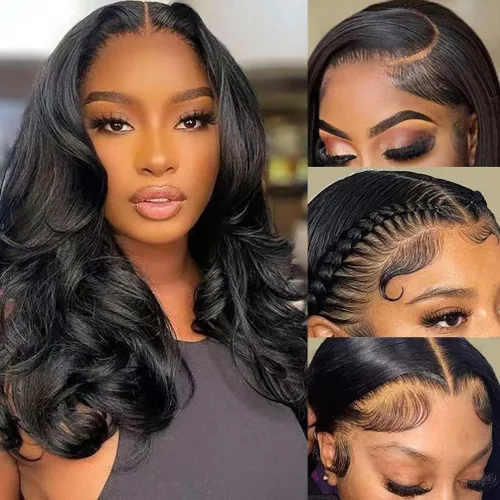 Miniatura 46 de Srakuw Wear and Go - Pelucas de cabello humano sin pegamento, precortadas con encaje frontal, pelucas para mujeres negras, sin pegamento, onda