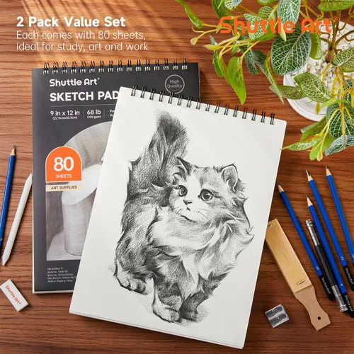 Miniatura 5 de Shuttle Art - Libros de bocetos para artistas, 9 x 12 pulgadas, 160 hojas de papel de boceto, ideal para dibujo y suministros escolares