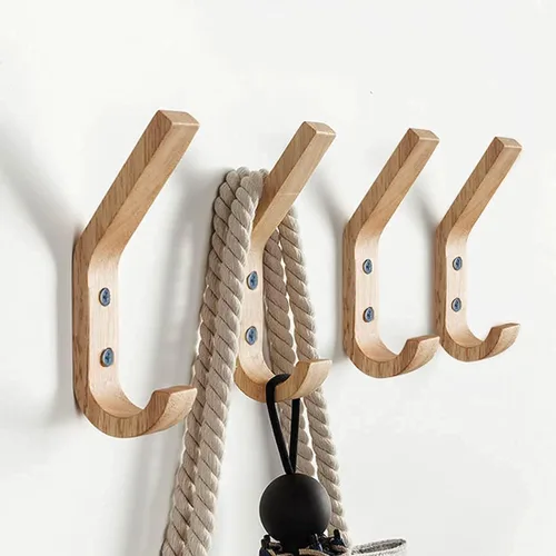 Ganchos de madera para colgar abrigos, ganchos de madera de roble natural, ganchos decorativos de madera vintage, ganchos de pared resistentes para