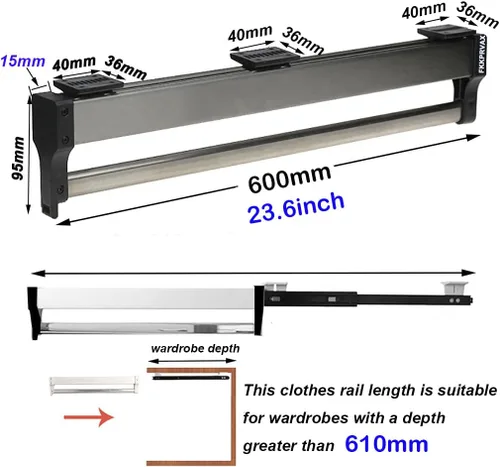 Miniatura 2 de Barra de Percha para Armario, Barra Extensible para Closet de 30-60cm, Barra de Ropa para Guardarropa, Organizador de Closet para Pantalones