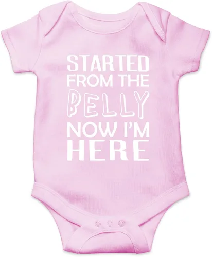 CBTwear Started From The Belly, Now I'm Here - Ropa de bebé - Divertidos trajes para recién nacidos para niños y niñas