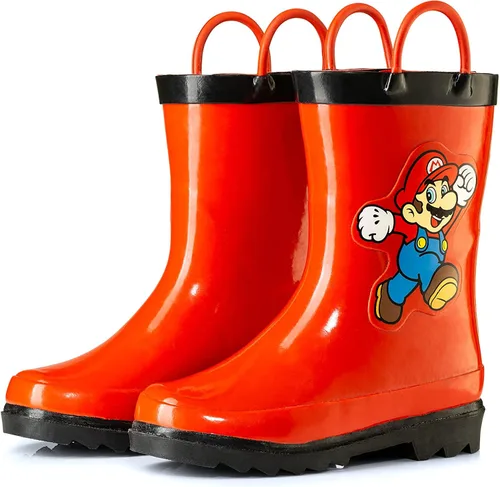 Miniatura 2 de Nintendo Super Mario - Botas de lluvia de goma impermeables con asas fáciles de poner, para niños pequeños y pequeños