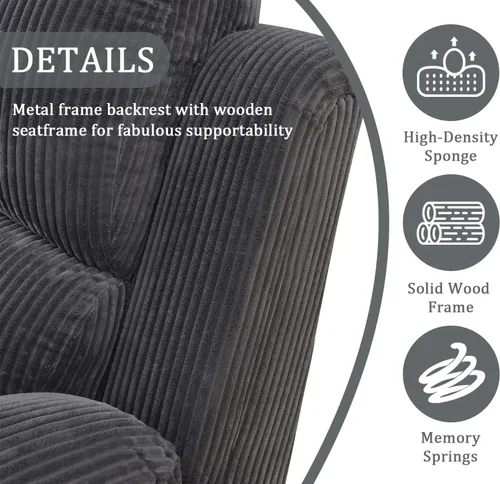 Miniatura 7 de Juego de sofá modular reclinable manual para sala de estar, sofá reclinable en forma de L, seccional de cuero con portavasos/almacenamiento