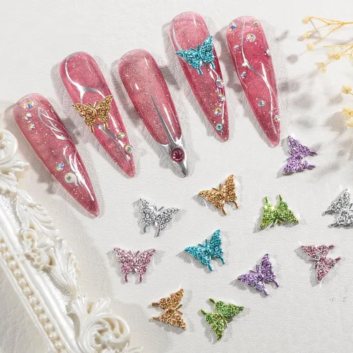 Miniatura 3 de 60 dijes de uñas de mariposa con purpurina 3D de mariposa para arte de uñas, de aleación de metal, encantos de uñas Kawaii para uñas acrílicas