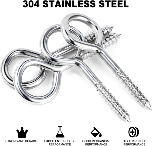 Miniatura 3 de YGAOHF Pernos de ojo grandes de 5 pulgadas atornillados – 4 ganchos de ojo de acero inoxidable atornillados resistentes, 500 libras de resistencia a