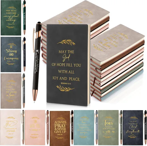 Miniatura 8 de Crtiin 20 cuadernos de notas religiosos a granel con bolígrafo motivacional, versículo bíblico inspirador, diario de oración de cuero, regalos