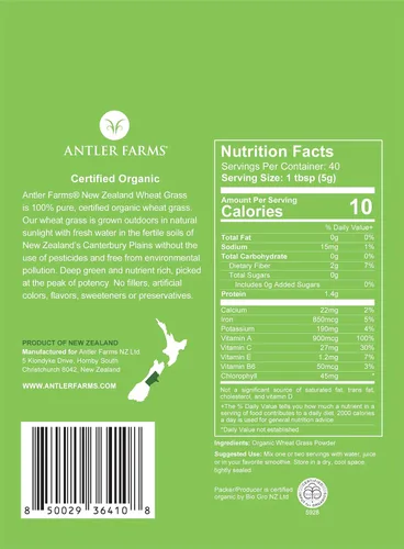 Miniatura 2 de Antler Farms - 100% puro, orgánico, polvo de pasto de trigo de Nueva Zelanda, 40 porciones, 7.05 oz - crudo, vegano, sin gluten, rico en nutrientes
