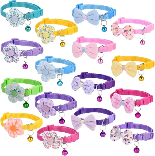 Miniatura 7 de 16 piezas de lindos collares para gatos con campanas - Collares separables para niñas y gatitos pequeños - Rosa, diseño de moño - Accesorios