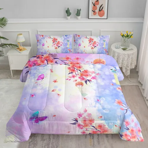 Miniatura 16 de Juego de ropa de cama Kawaii de fresa para niñas, juego de ropa de cama con patrón de cuadrícula rosa con 1 edredón y 2 fundas de almohada