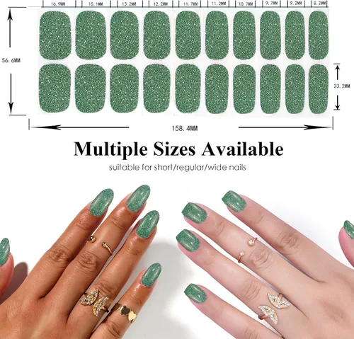 Miniatura 3 de Tiras de esmalte de uñas de gel con purpurina verde sin luz de uñas, calcomanías de lámpara de uñas, 20 tiras de manicura extra largas