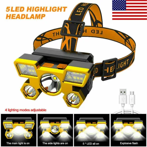 Miniatura 2 de RUNAAJA - Linterna frontal LED COB de 750000 lúmenes, linterna recargable, lámpara de cinco lámparas de diseño súper lejano para correr al aire