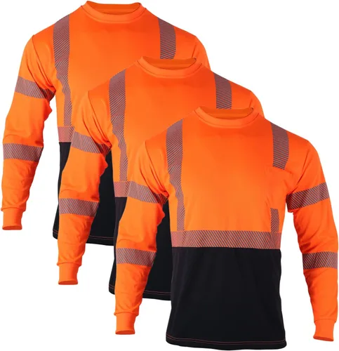 Miniatura 10 de VENDACE Camisetas de seguridad reflectantes de alta visibilidad, paquete de 3 camisetas de trabajo de construcción de manga larga Hi Vis, para Azul