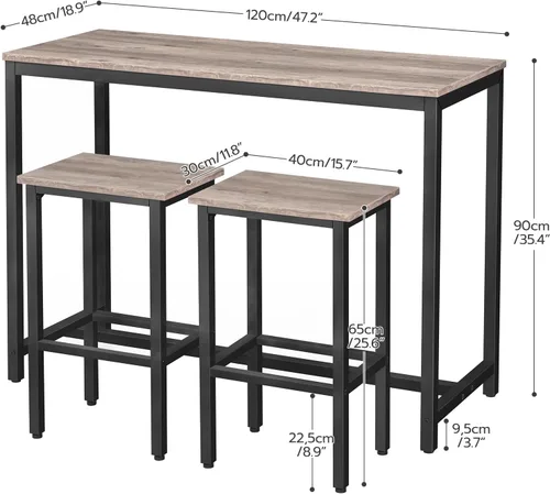 Miniatura 4 de HOOBRO Juego de mesa y sillas de bar, mesa rectangular de 47.2 pulgadas con 2 taburetes para espacio pequeño, mesa de alta superior, juego