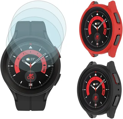 SHUAXI - Protector de pantalla (3+2 unidades) compatible con Samsung Galaxy Watch 5 Pro de 1.772 pulgadas, película de vidrio templado,