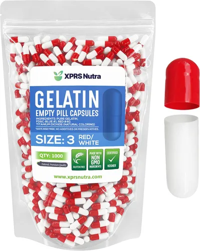 XPRS Nutra Cápsulas vacías de tamaño 3 – 1000 cápsulas vacías de gelatina – Pastillas de relleno de cápsulas de bricolaje – Cápsulas de gel de Rojo