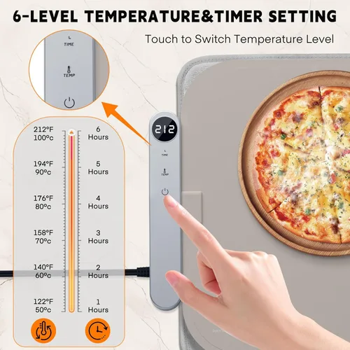 Miniatura 3 de Homelove Tapete de calentamiento para alimentos, bandeja de calentamiento eléctrica con 6 niveles de temperatura y ajuste de horas, calefacción