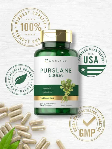 Miniatura 5 de Carlyle Cápsulas de verdolaga 500mg 120 unidades Extracto de Portulaca Oleracea Suplemento sin OGM, sin gluten