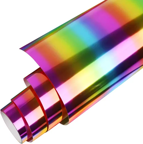 Rollo de vinilo holográfico de transferencia de calor de arco iris, vinilo cromado de 12 pulgadas x 6 pies para planchar para camisetas 02-Arco iris