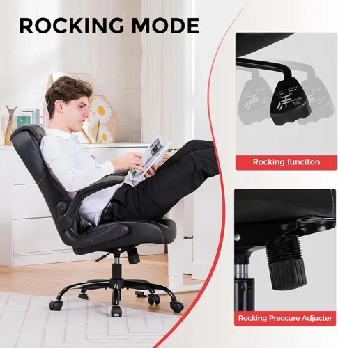 Miniatura 6 de COMHOMA Silla ergonómica para juegos de oficina para adultos, con soporte lumbar, brazos abatibles, altura ajustable, ruedas giratorias de piel Gris
