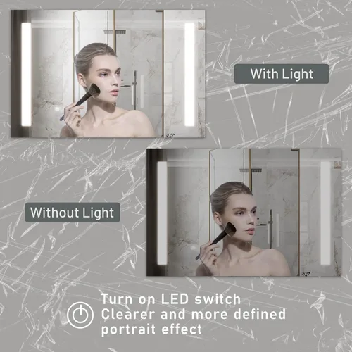 Miniatura 4 de Botiquín de baño con espejo de tocador LED, montaje en superficie de luz ajustable de 3 colores, gabinete de baño con luz antiniebla