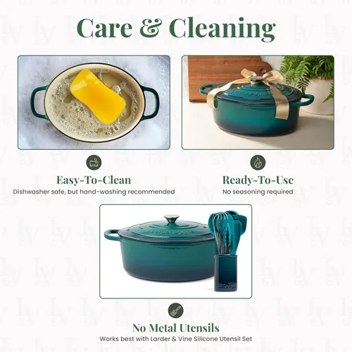 Miniatura 8 de Larder & Vine Olla holandesa de hierro fundido esmaltado de 8 cuartos con tapa, para hornear pan, compatible con todas las placas de cocción y apta