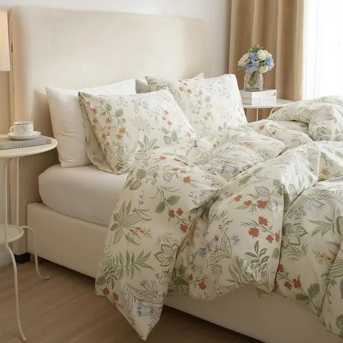 Miniatura 37 de VM VOUGEMARKET - Juego de funda de edredón floral amarilla de 3 piezas para niñas, de algodón, funda de edredón de flores rosas con cierre de F#