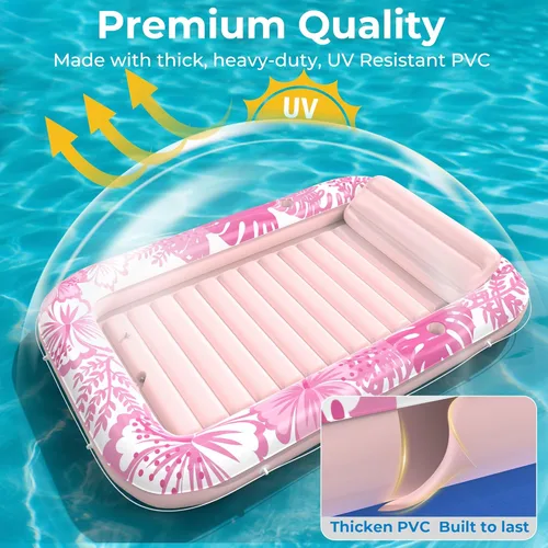 Miniatura 6 de Flotador inflable de bronceado para piscina con lona de protección, flotadores de piscina de 70 x 46 pulgadas para adultos con almohada, flotador 6