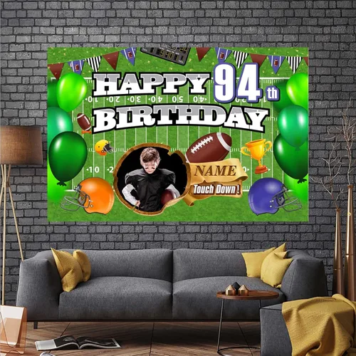 Miniatura 7 de Cartel personalizado de decoración de cumpleaños 94 con temática de fútbol – Cartel de tela personalizado para suministros de fiesta de cumpleaños