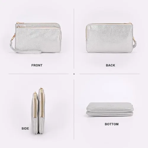 Miniatura 5 de GAYI URBAN Cartera de mano de cuero genuino con doble cremallera para mujer