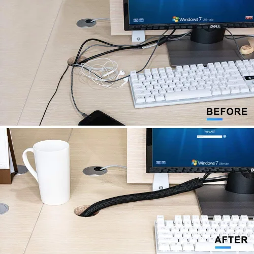 Miniatura 7 de AGPTEK Funda para Cables, 6.6 pies - 2/3 pulgadas Organizador de Cables de Escritorio Ocultador de Cables, Gestión de Alambres para Computadora y TV