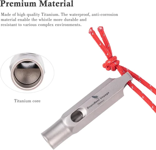Miniatura 4 de Boundless Voyage Silbato de titanio para supervivencia de emergencia con cordón fuerte para acampar al aire libre, senderismo, entrenadores, 2